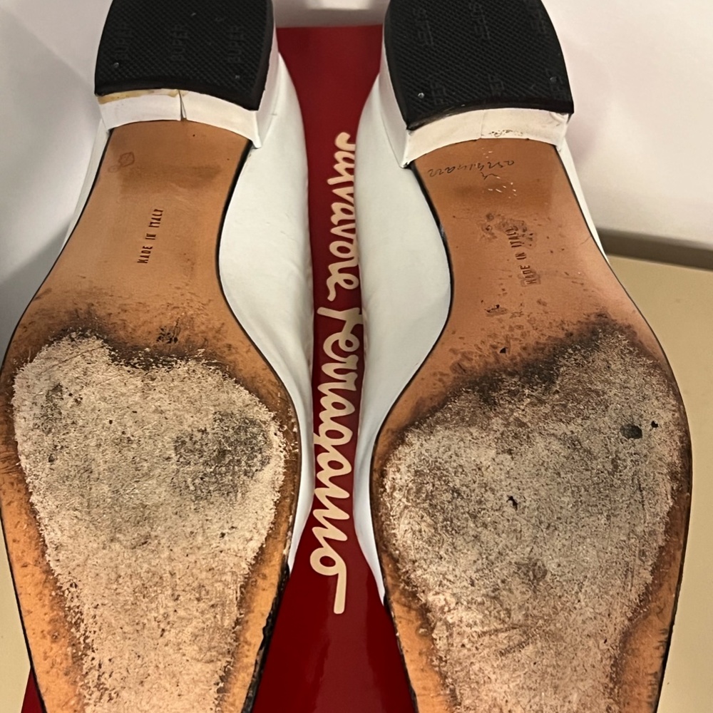 Salvatore Ferragamo Germana White Black Toe with Buckle Decor 6.5B - Picture 4 of 5